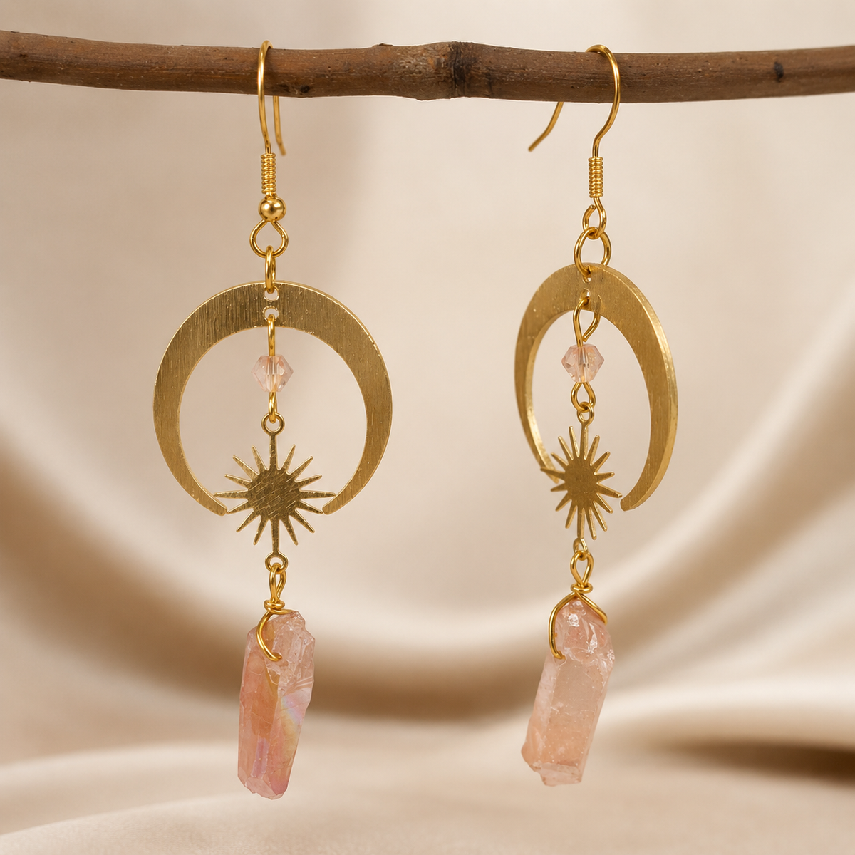 Homa - Brincos em meia-lua em quartz mandarina