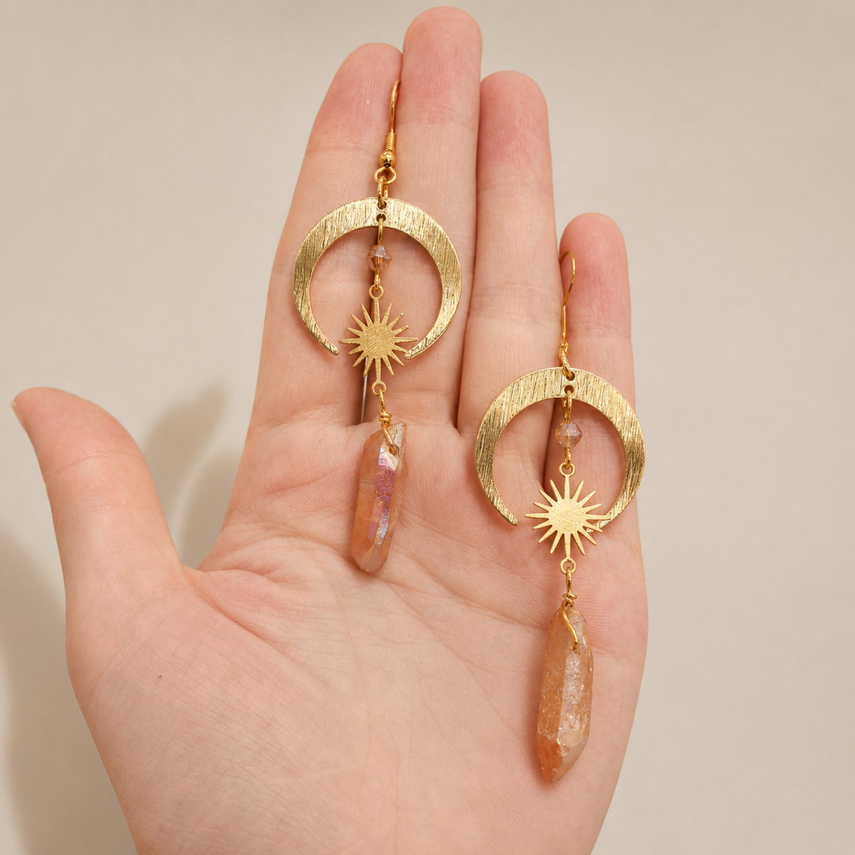 Homa - Brincos em meia-lua em quartz mandarina