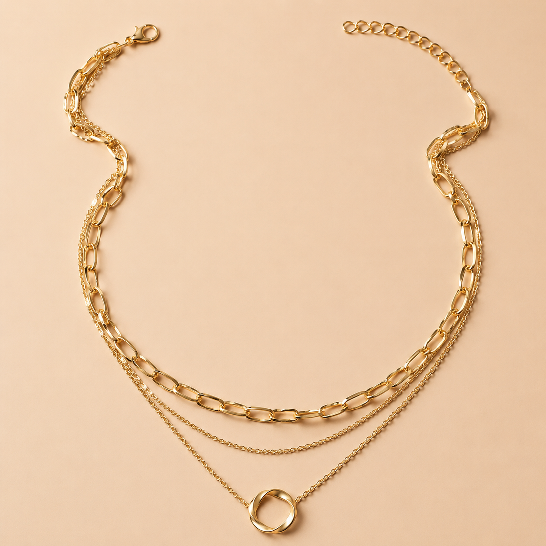 Michelle – Colar vintage com correntes douradas em camadas e pendente