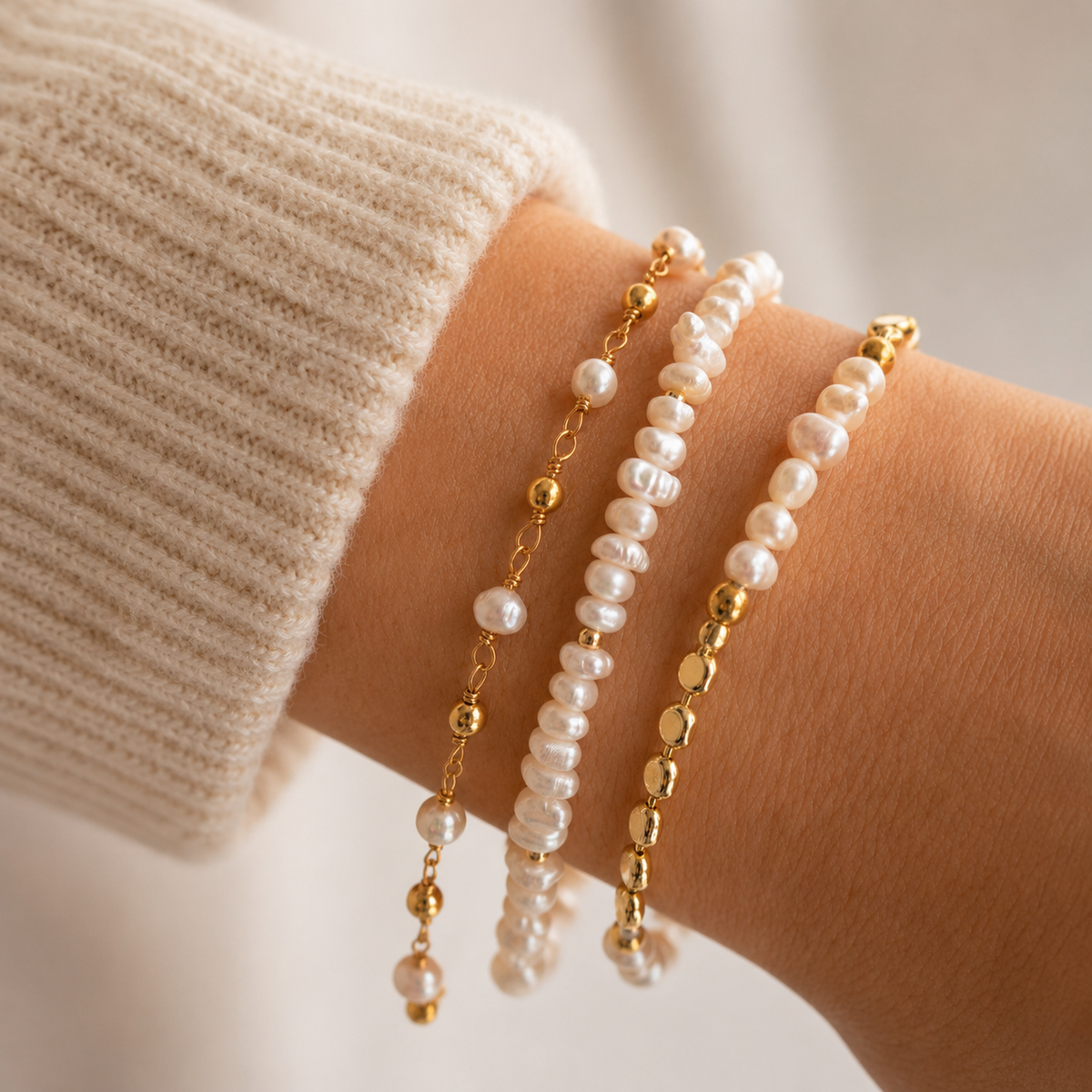 Siena - Bracelete de pérolas com cadeia de disco