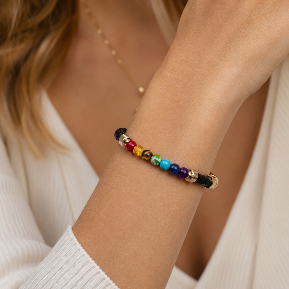 Zenaro – Bracelete em couro equilíbrio 7 chakras