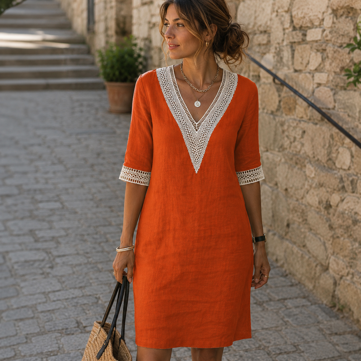 Arianne - Vestido de Crochê Elegante com Decote em V para Mulheres