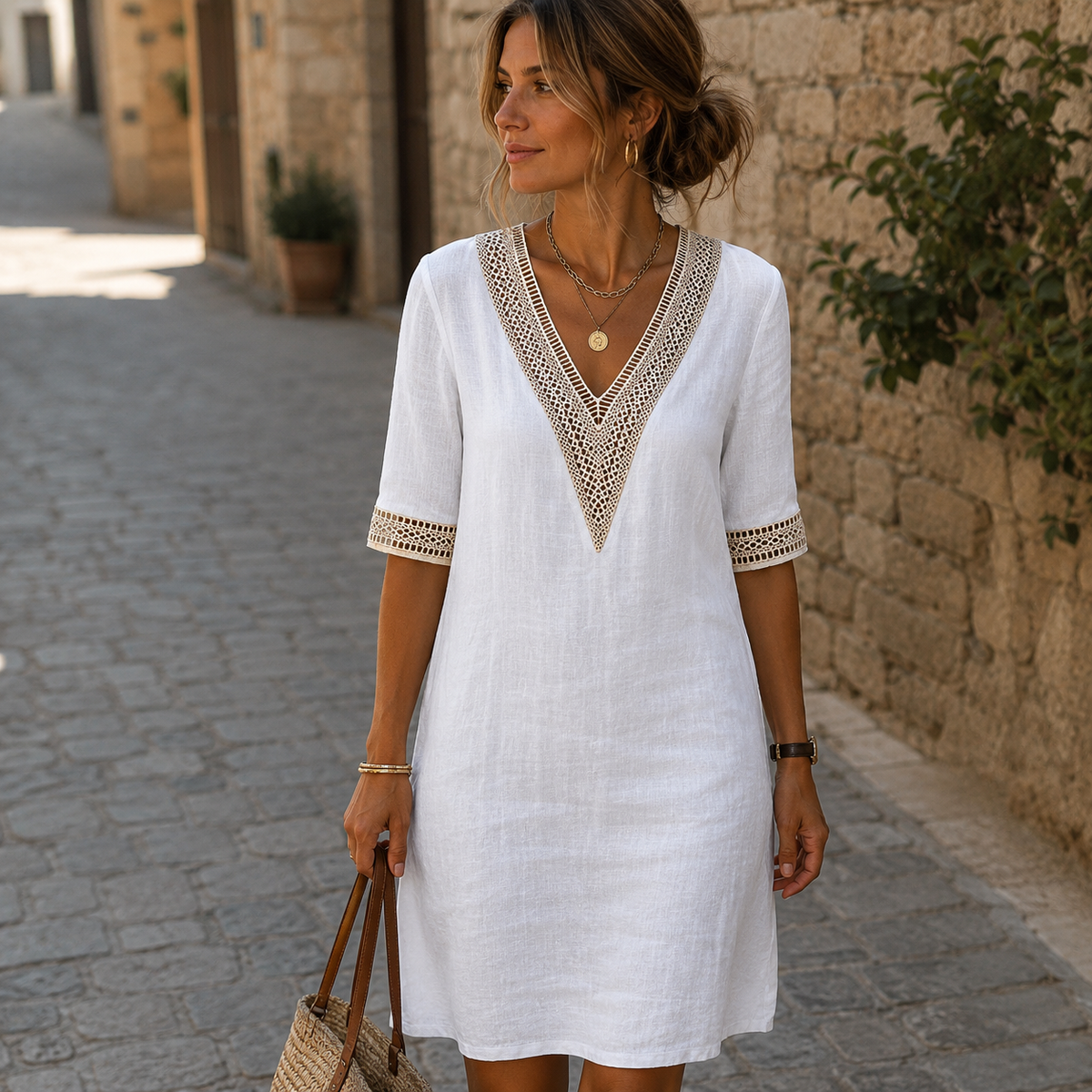 Arianne - Vestido de Crochê Elegante com Decote em V para Mulheres