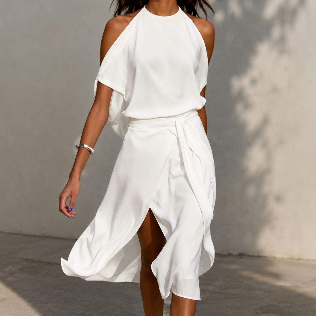 Celestine - Vestido midi com bainha assimétrica