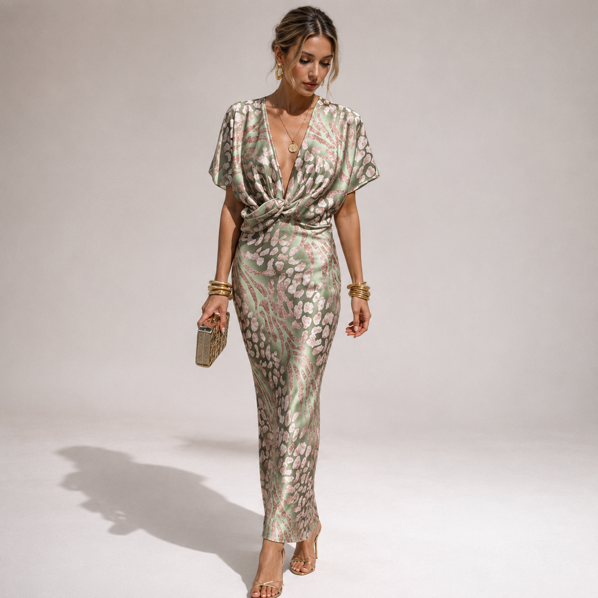 Teodora - Vestido Maxi Glamouroso com Decote em V para Mulheres