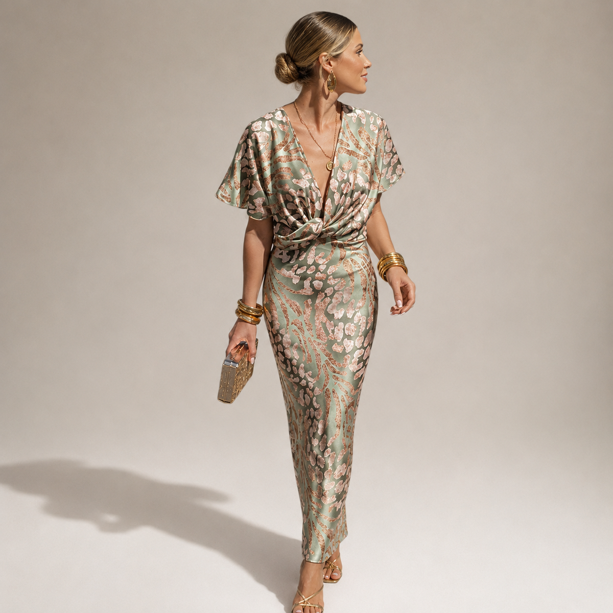 Teodora - Vestido Maxi Glamouroso com Decote em V para Mulheres