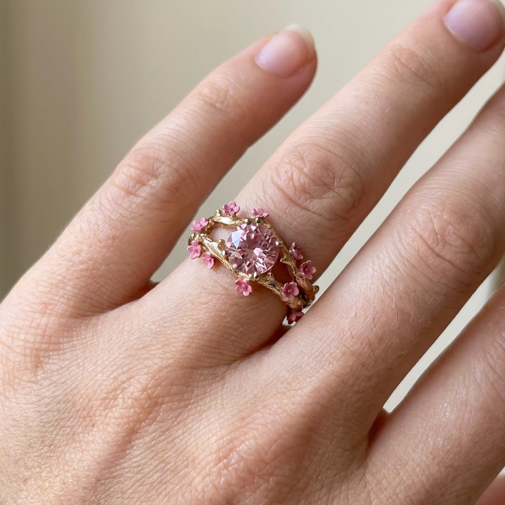 Elina – Bague encantada rosa com flores
