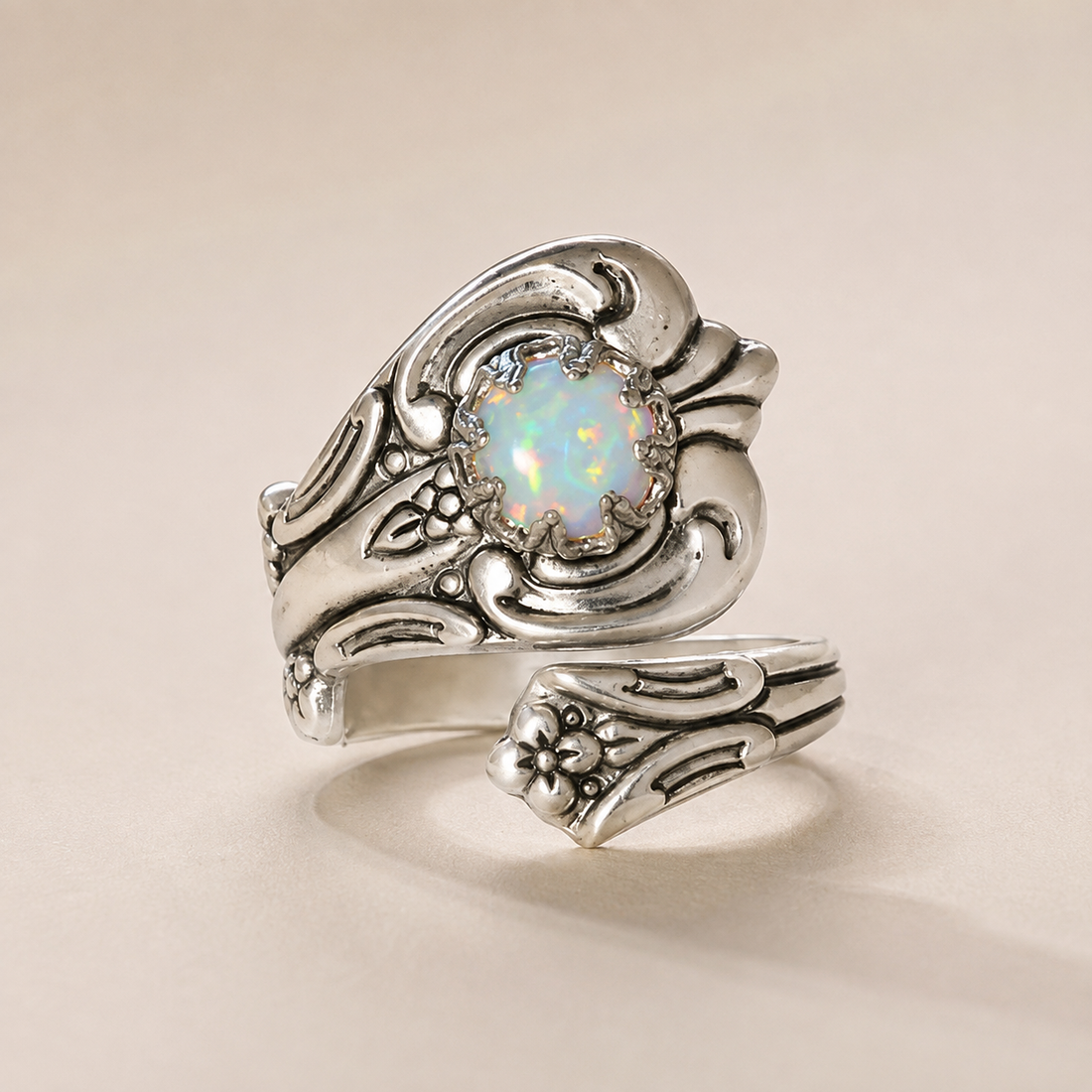 Maelle – Bague ajustável com opala branca