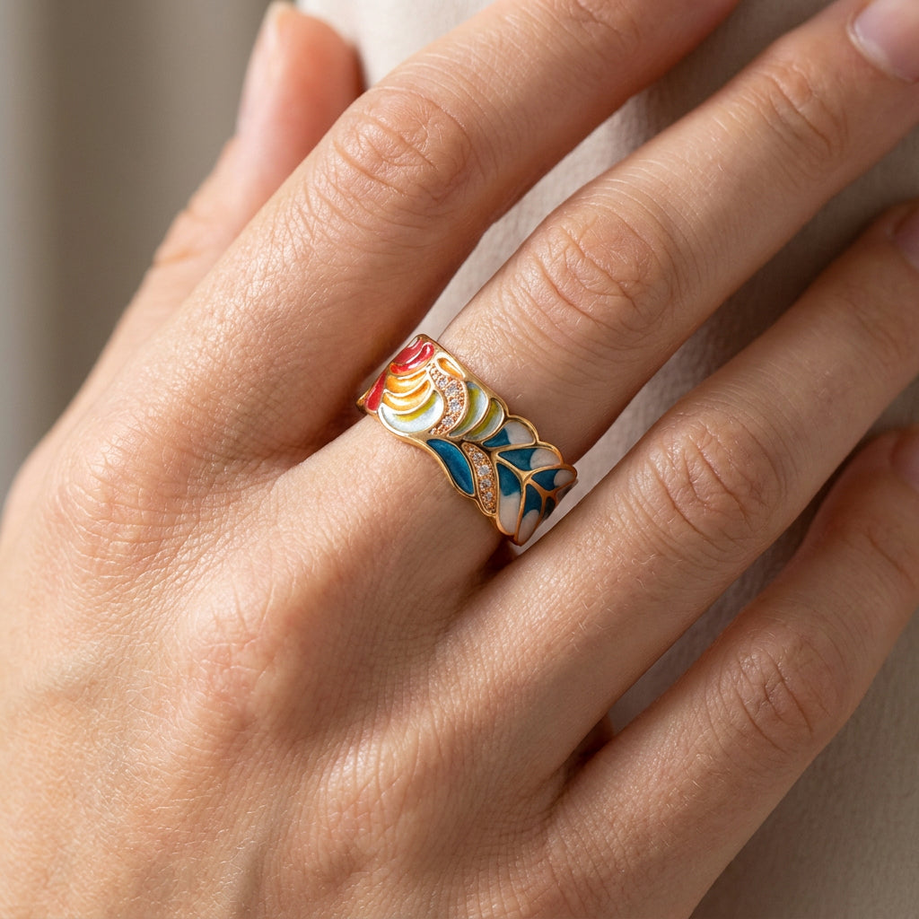 Isolde – Bague com flores pintadas à mão