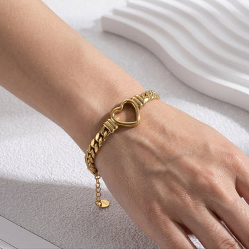 Bracelete em coração oco dourado - Bracelete em coração aberto