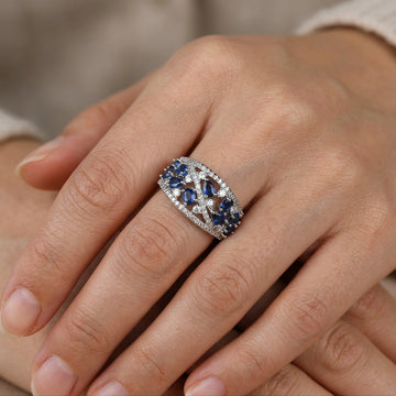 Julie – Bague vintage azul com detalhe brilhante