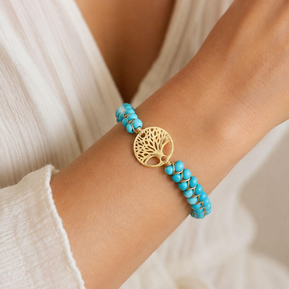 Arboréa – Bracelete da árvore da vida feito à mão com turquesa