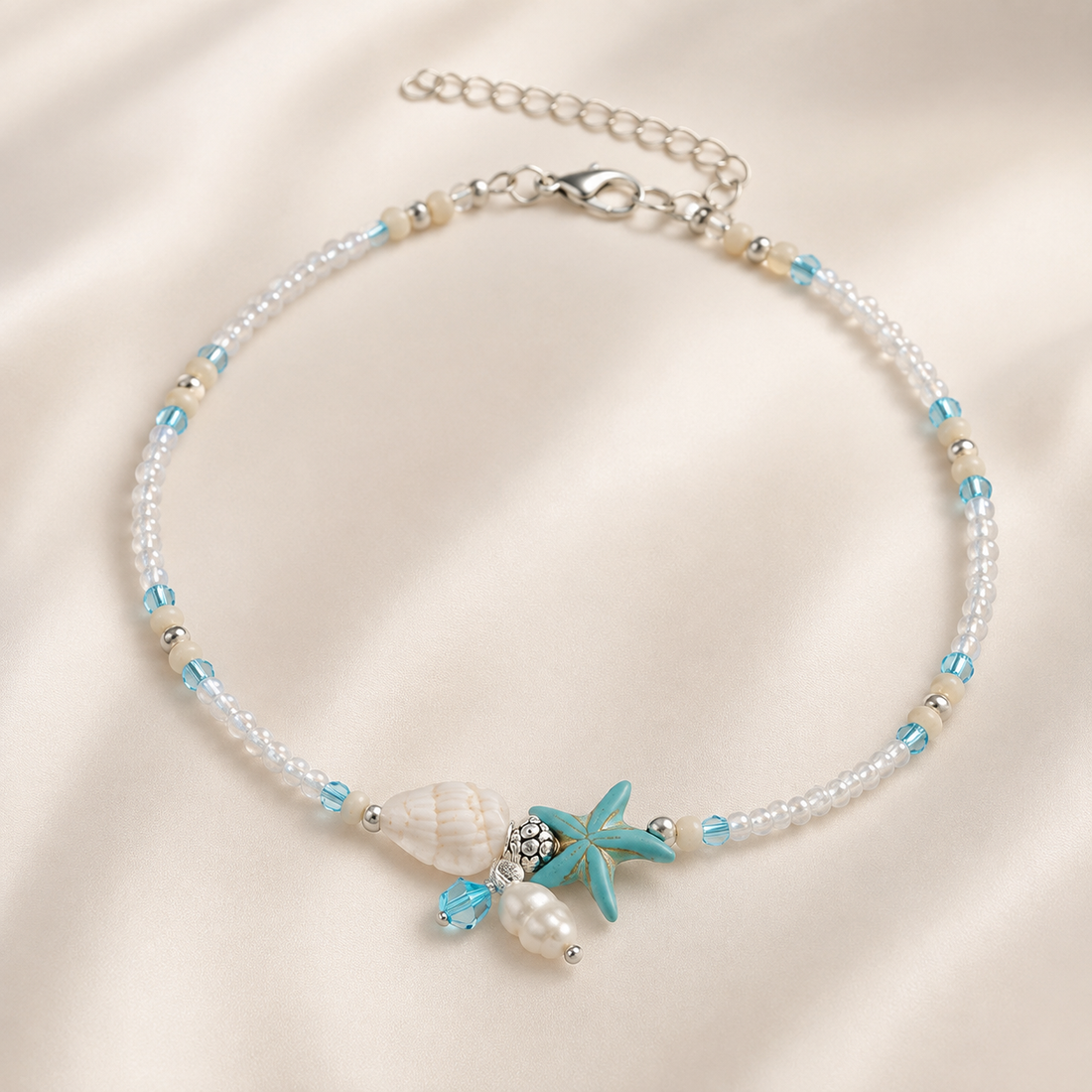Mireva – Bracelete de tornozelo com estrela, concha e pedras naturais
