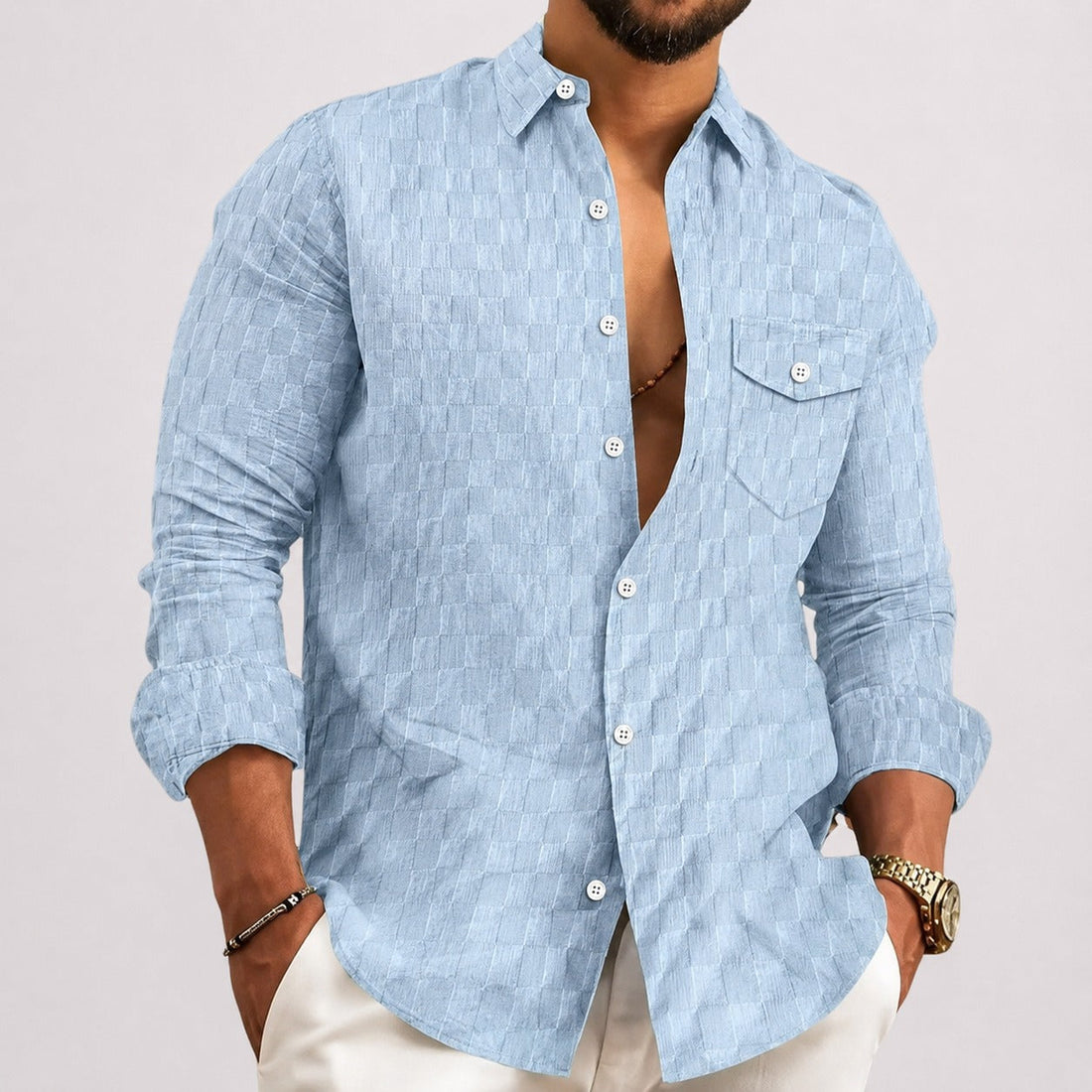 Walter - Camisa Estilosa de Manga Longa com Xadrez