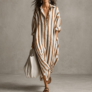Elysia - Vestido Camisa Solto de Manga Longa