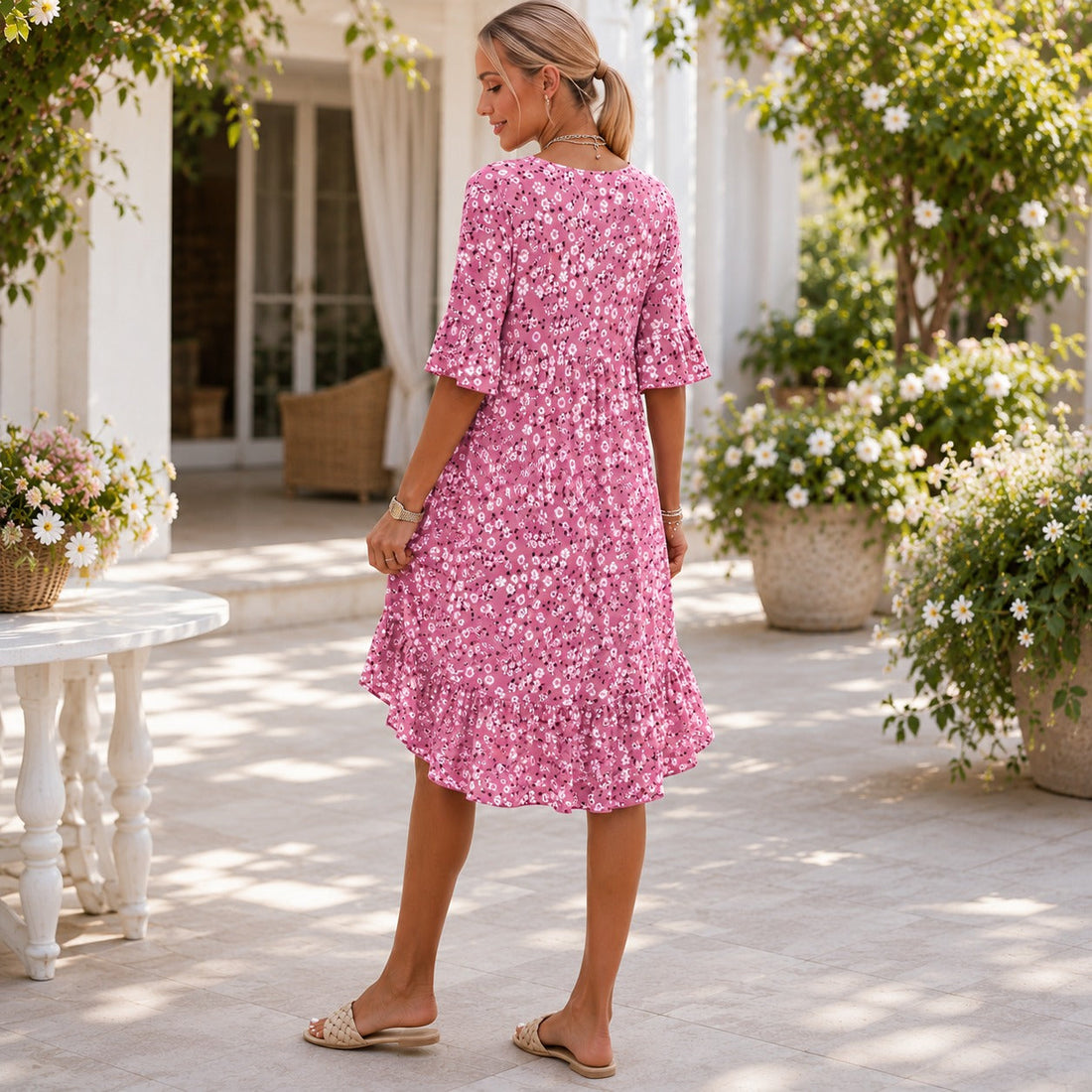 Lilian - Vestido Elegante Floral e Fluido