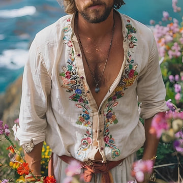 Benedict - Camisa Estilosa Bordada de Manga Longa