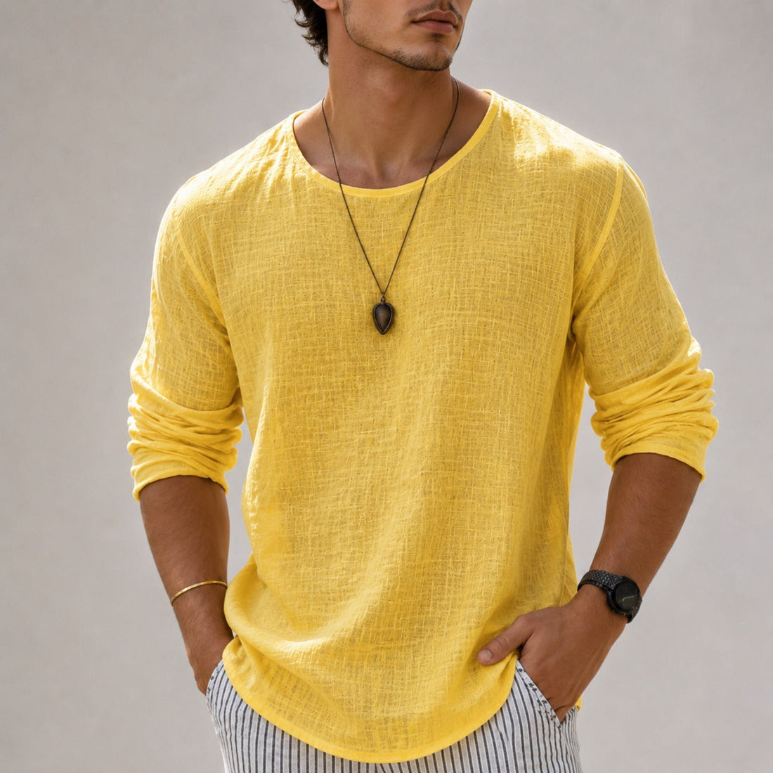 Zain - Camisa Casual Solta de Manga Longa