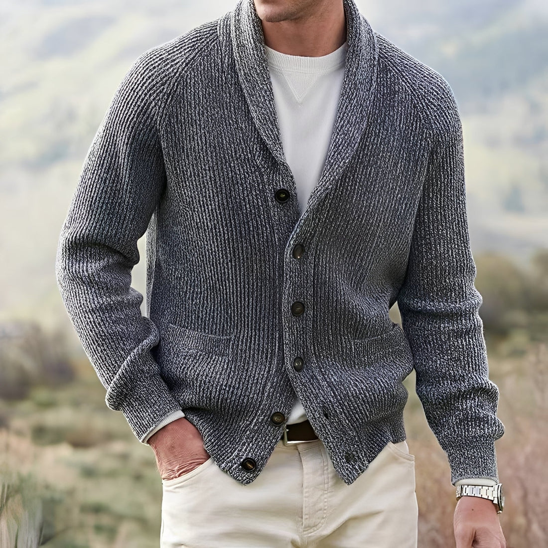 Winton - Cardigã clássico masculino