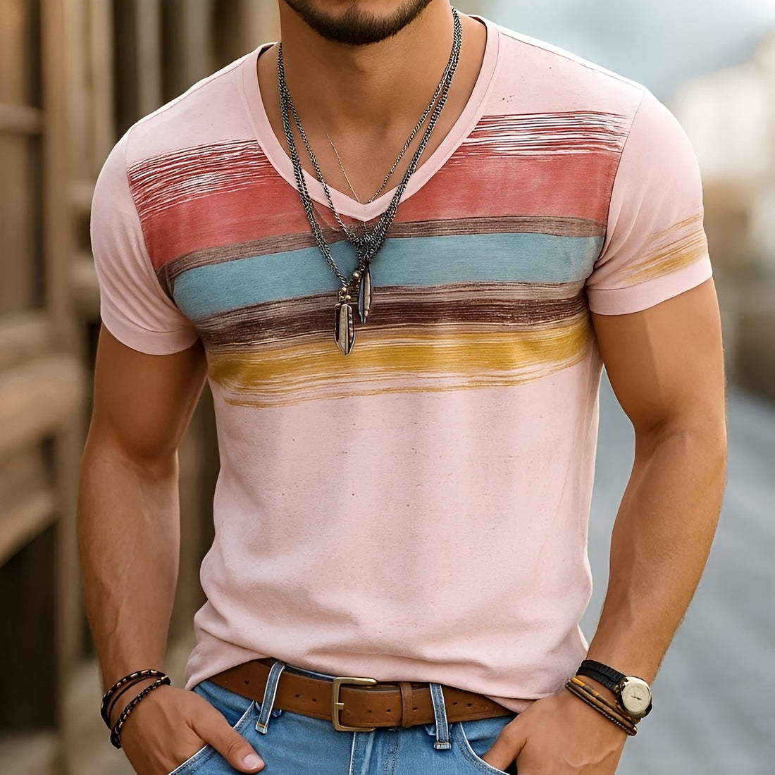 Kyle - Camiseta Estampada Estilosa com Decote em V