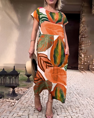 Sami - Vestido com Fenda de Manga Curta Estiloso