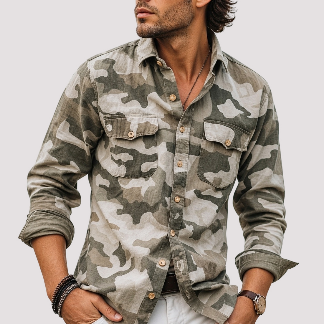Jeffrey - Camisa Cargo com Lapela Camo