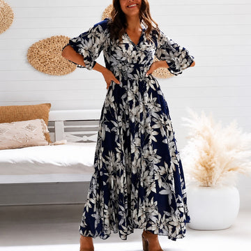 Michaela - Vestido Midi Solto Estiloso com Estampa Floral