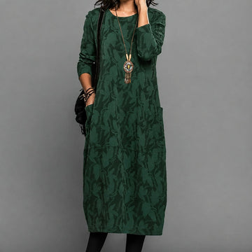Alisha - Vestido midi estampado com mangas longas