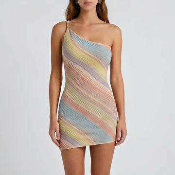 Kameron - Vestido Mini de Um Ombro Colorido