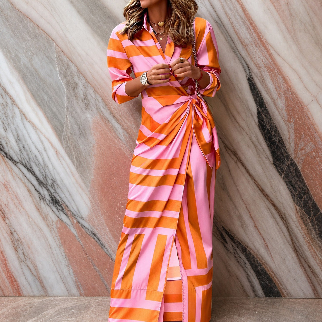 Aliza - Vestido Envelope Listrado Estiloso