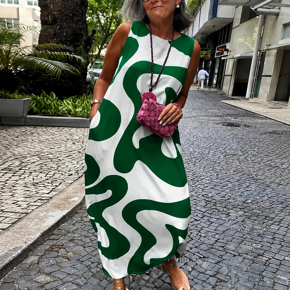 Taylor - Vestido Estiloso Sem Mangas com Estampa Geométrica