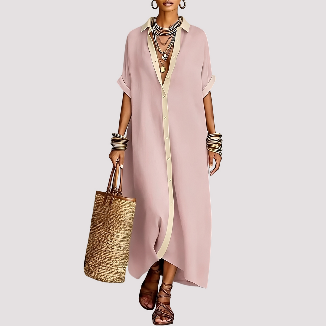 Talia - Vestido Camisa Maxi com Botões Casual