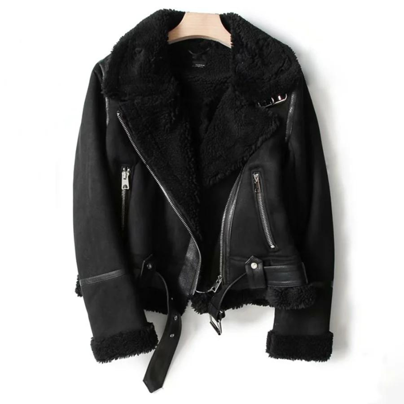 Macie – Casaco de couro forrado sherpa