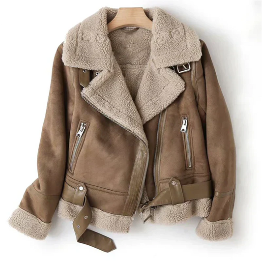 Macie – Casaco de couro forrado sherpa