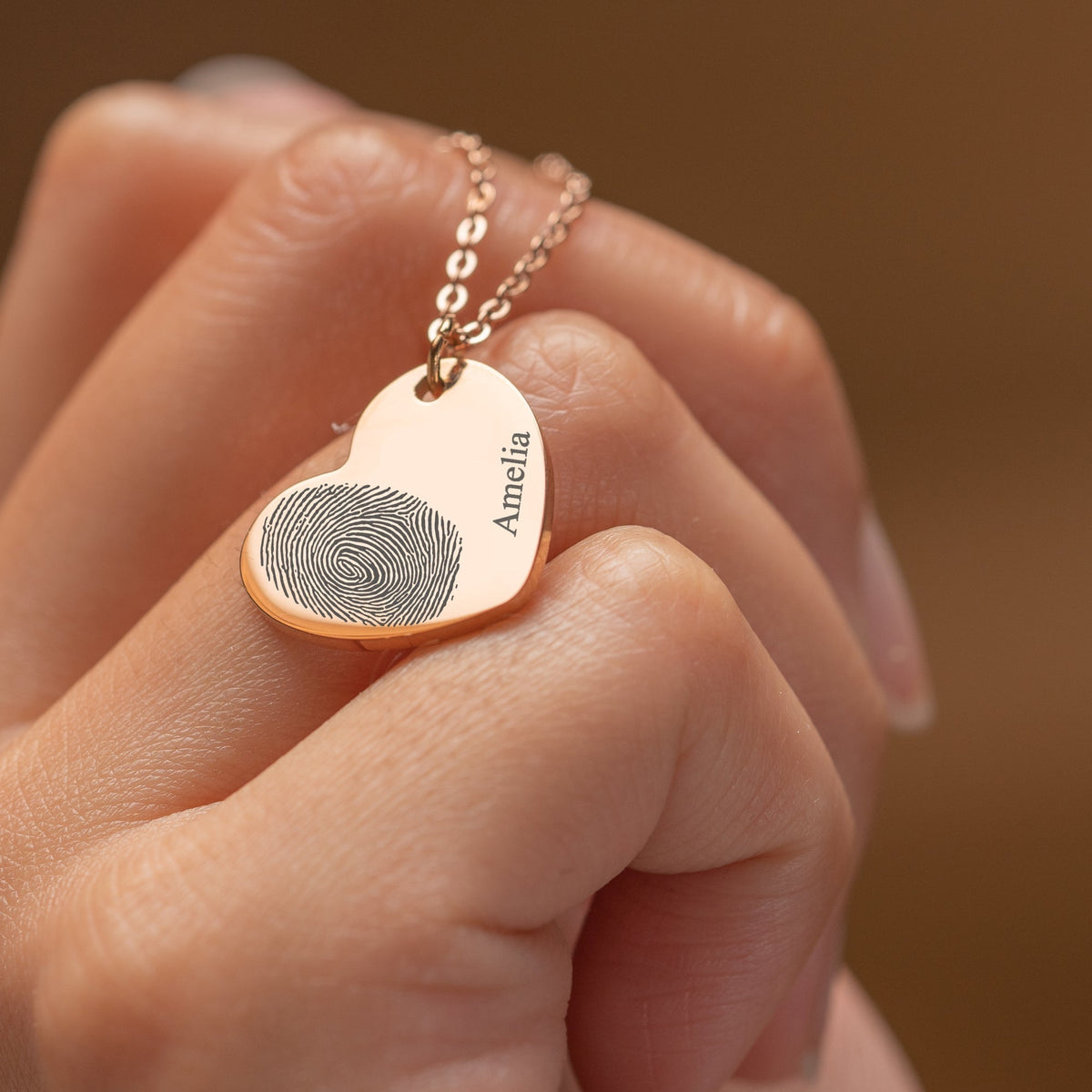 Impressão digital em forma de coração - Colar com nome personalizado