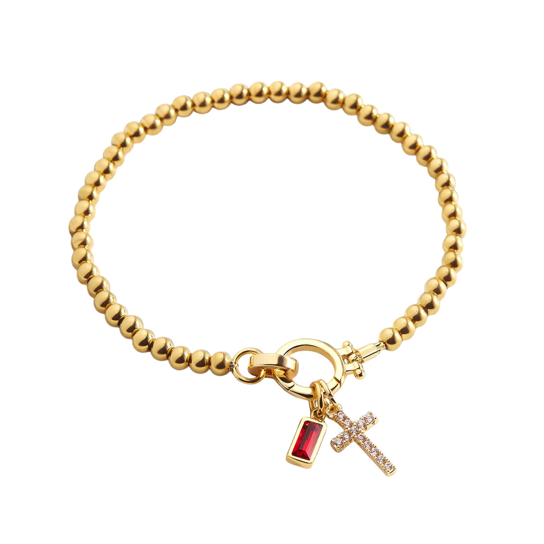Eli – Pulseira com pedra do mês de nascimento e pendente de cruz