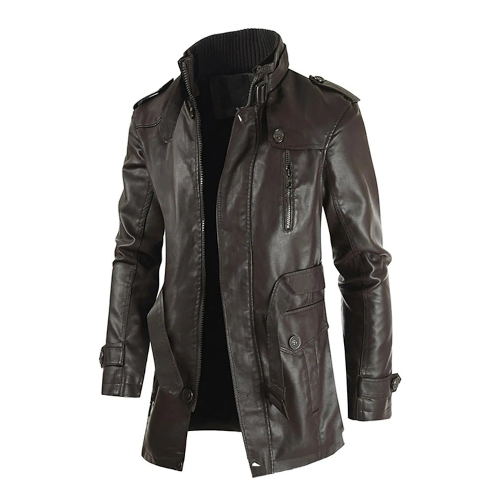Brook - Solide Longa Jaqueta Masculina em Estilo Motocicleta