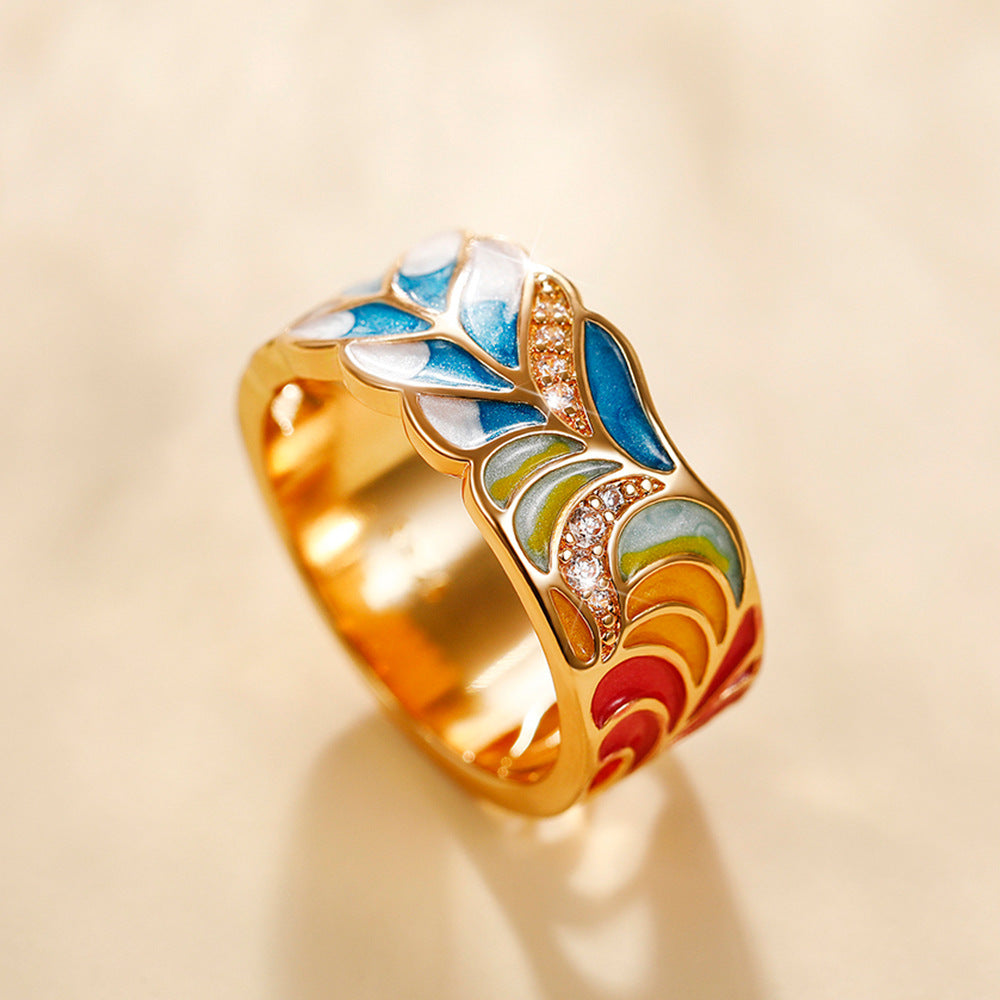 Margaux – Bague em motivo dourado cerâmica azul e branca