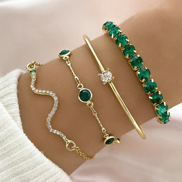 Camille – Conjunto de braceletes elegantes com pedras verdes