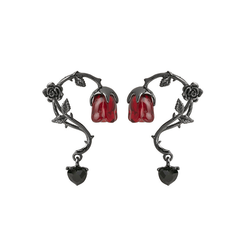 Rosalya – Brincos Rosa Vermelho e Amora Escura