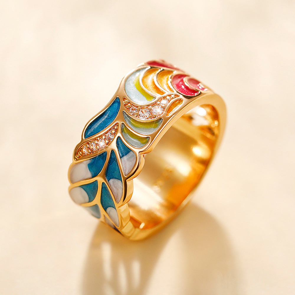 Margaux – Bague em motivo dourado cerâmica azul e branca