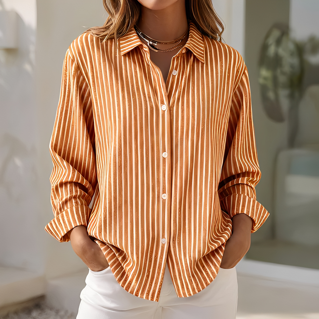 Lenna - Camisa de verão com listras corte solto para mulher