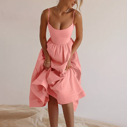 Fabiana - Puff dress for women with thin straps and ruffles