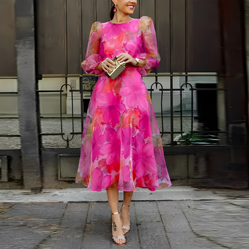 Elvie - Vestido elegante com flores e mangas longas para mulher