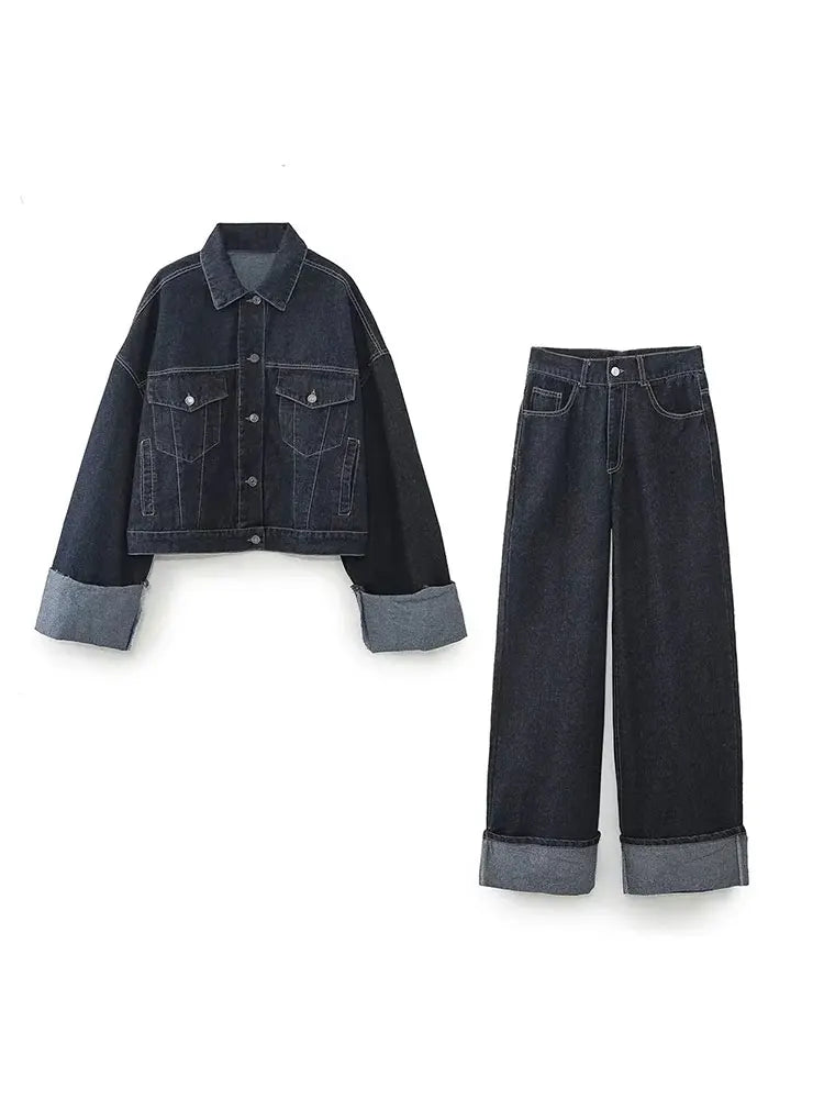 Clara – Conjunto Jeans com Jaqueta Trucker & Jeans Cintura Alta