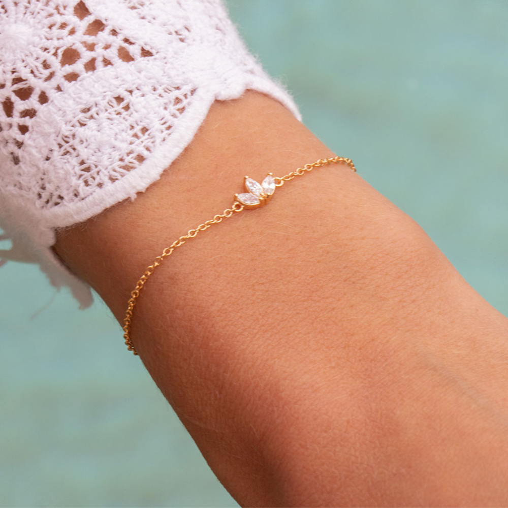Três flores brilhantes - Bracelete em cadeia