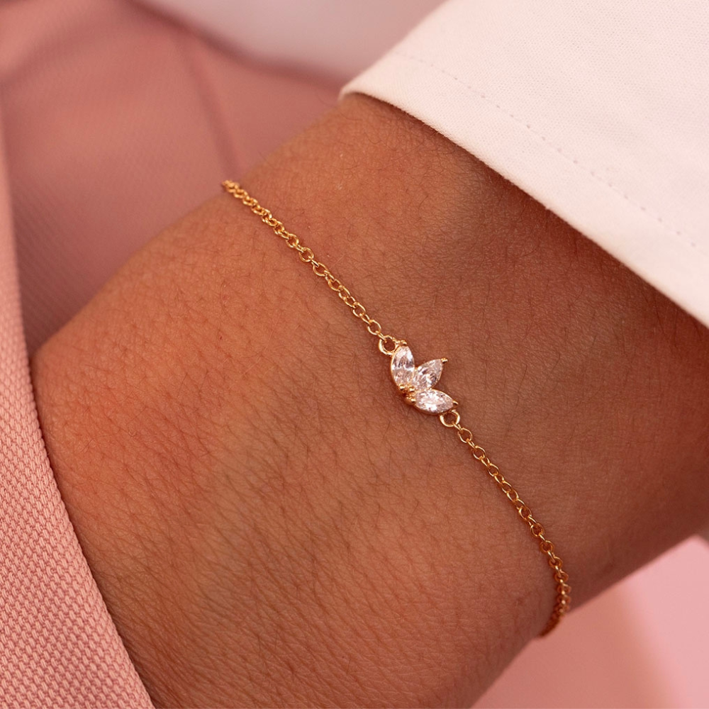 Três flores brilhantes - Bracelete em cadeia