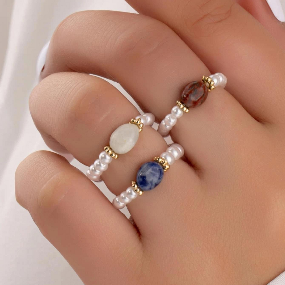 Perla de pedra - Bague em pérolas vintage