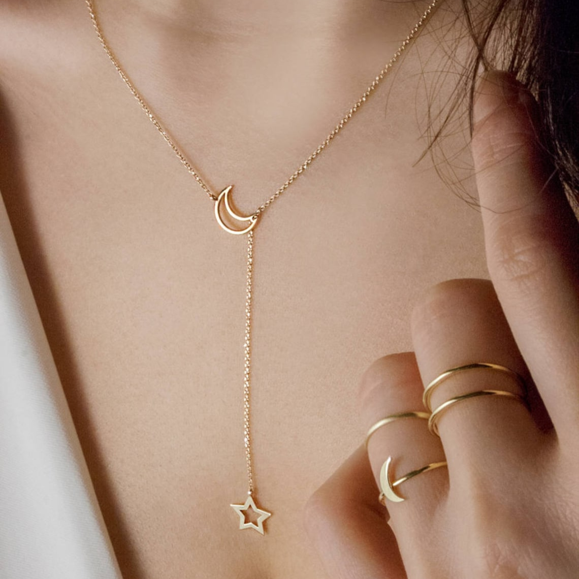 Lua e estrela - Colar estilo Lariat