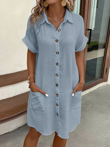 Shelley - Vestido camisa confortável com botões para mulheres